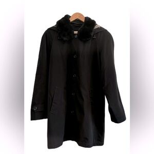 Talbots Women’s Black Coat With Detachable Fur Collar and Hood Size Large